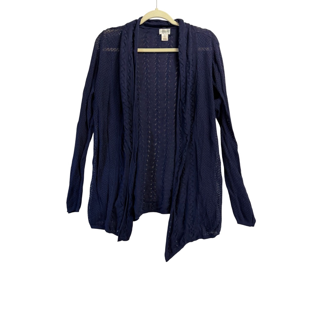 Motherhood Maternity Navy Blue Pointelle Cable Knit Open Front Cardigan Large - Picture 1 of 7